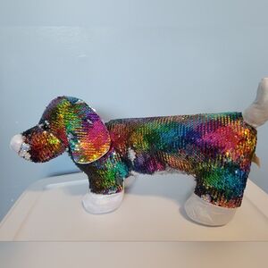 Rainbow Flip Sequin Dachshund Dog Plush 18" X 6"